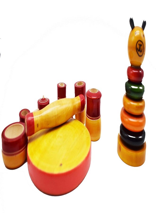 justhandmade Just Handmade Wooden Kitchen Toy Set | Ring Stacker for Kids (Combo of 2) - Image 1
